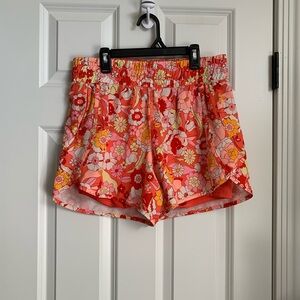 Avia Floral High Waist Women's Athletic Shorts - Pink and Orange